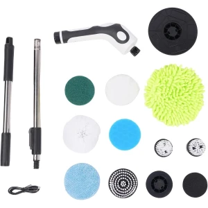 Draadloze elektrische schoonmaakborstel met 9 opzetstukken en telescopische steel, IPX7 waterdicht, 2 snelheden, ideaal voor badkamer, keuken, auto, vloeren en meubels
