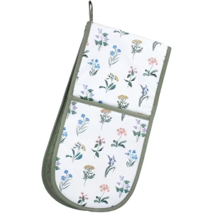 Dubbele Oven Handschoen - Keuken Accessoire - Veilig Koken - Bloemenprint Design - 84x19 cm - Wit