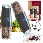 Elektrische Peper- en Zoutmolen Set van 2 - Oplaadbaar via USB, Verstelbaar, Met LED en Borstel, Handbediening voor Keuken en BBQ (Zwart)