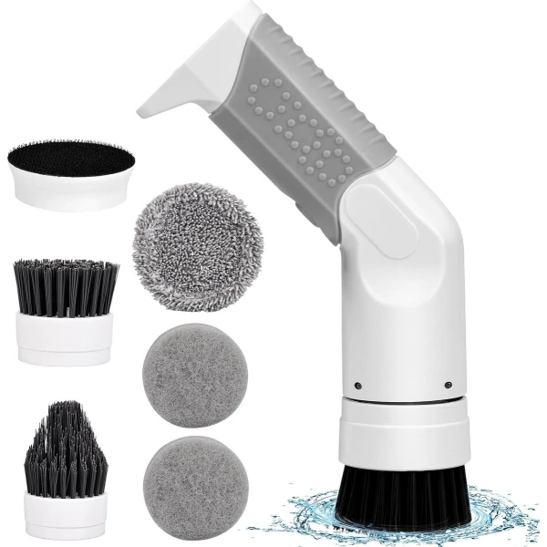 Elektrische reinigingsborstel draadloos waterdicht - badkamer keuken auto - 6 verwisselbare borstelkoppen
