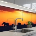 Keukenachterwand Zelfklevend - Keukendecoratie Accessoires - Bescherming Keuken - Eenvoudige Montage - 60x200 cm - Olifanten Zonsondergang