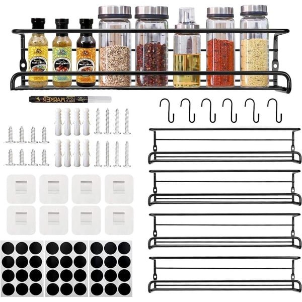 Kruidenrekken organizer - hangend/staand wandmontage - roestvrij staal kruidenrek keuken accessoires - zwart kruidenrek ophangbaar