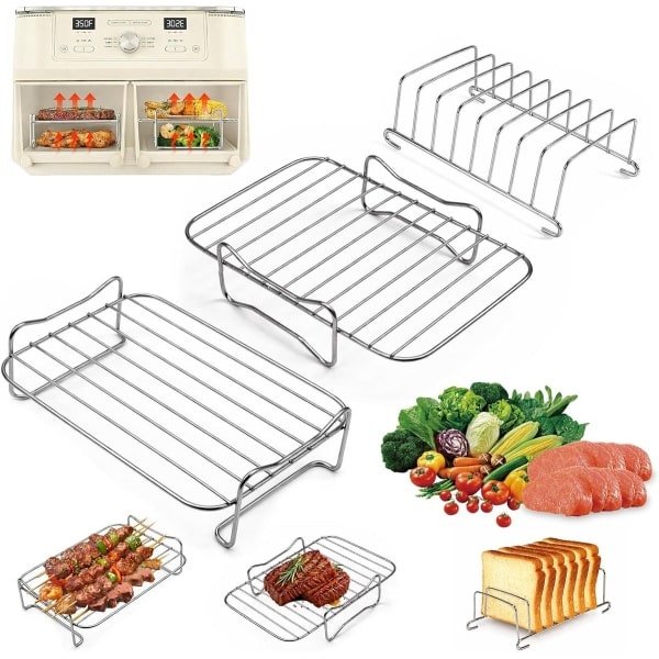 Luchtfriteuse Accessoires - Keuken Roosters - Gelijkmatig Garen - Duurzaam Roestvrij Staal - 20.5cm Breed - Transparant