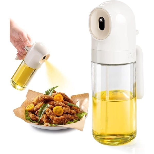 Oil Sprayer - Olieverstuiver Spray Fles - 250 ml - Voor Olijfolie & Azijn - wit - Fine Mist - Keuken Oliespuit - Airfryer Accessoires - Olievernevelaar - Doseerfles - Navulbaar - Glas - BBQ & Salade - Gezond Koken