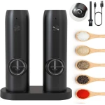 Oplaadbare Elektrische Pepermolen, Automatische Zout Pepermolens met Witte LED-Verlichting, Verstelbare Grofheid, Eénhandige Bediening, Ideaal voor Keuken, Restaurant, BBQ, 2STKS