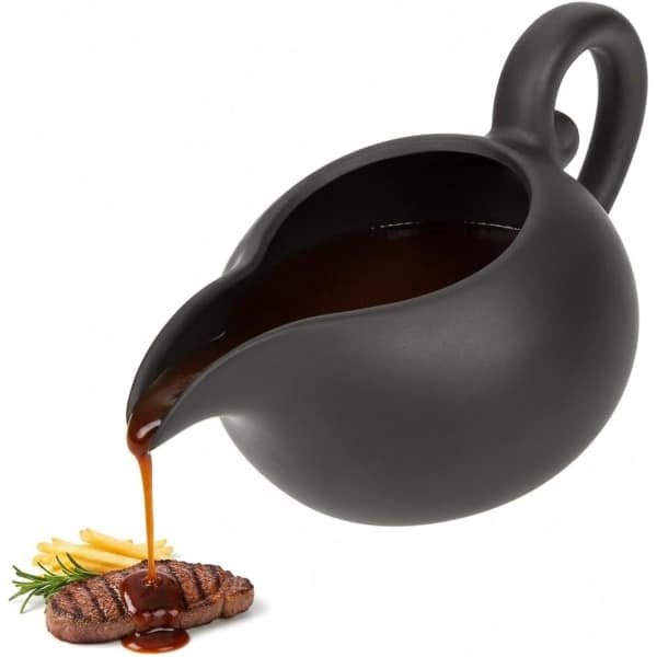 Porcelain sauskom - sauskan - serveerschalen - vetafscheider - roestvrij - BBQ accessoires - keuken benodigdheden