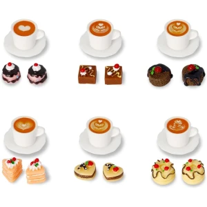 Ronte - Mini Food 24-delig Poppenhuis Accessoires Keuken - Kabouter Eten - Miniatuur Levensmiddelen Koffiekop Cake Dessert - Voor Mini-keuken - Theekransje - DIY Microlandschap - Speelgoedpoppenhuis.
