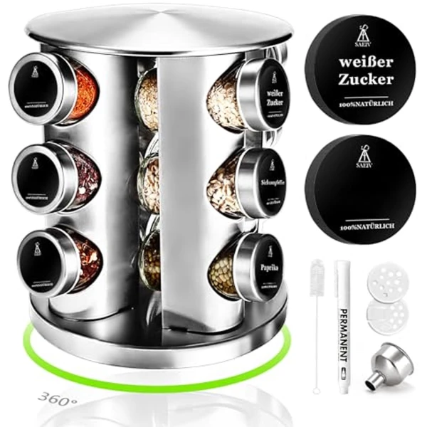 Roterend kruidenrek met kruidenpotjes en accessoires voor de keuken