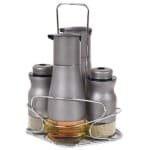 Schafer Kruidenrek met Kruidenpotjes - 4 Delige Kruiden Set met Standaard - Olie en Azijn Flesjes - Kruidenstrooiers - Glazen Kruidenpotjes - RVS Standaard - Keuken Organizer - Kruidenrek Tafel - Vaatwasserbestendig - Keuken Accessoires