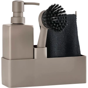 Set van 4 Keuken Organizer Accessoires met Zeepdispenser, Borstel en Doek, Grijs