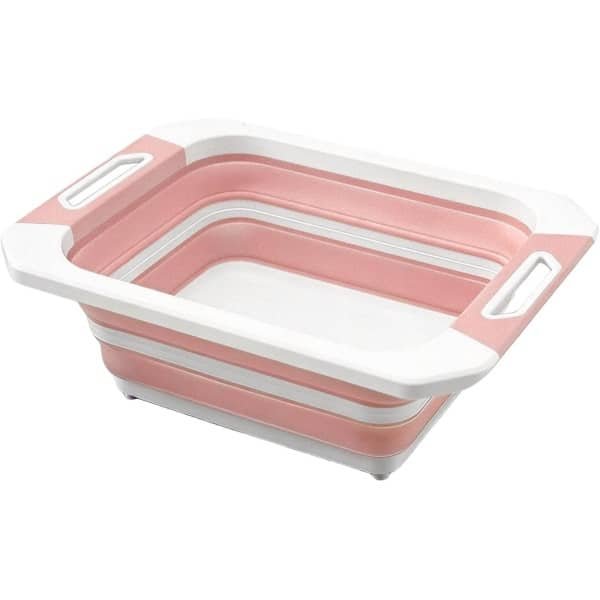 Snijplank met Bak - Keuken Accessoire - Maaltijd Voorbereiding - Inklapbaar Ontwerp - 40x30x13 cm - Lichtroze