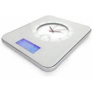 Wandklok Weegschaal - Keuken Accessoire - Nauwkeurig Afwegen - Geïntegreerd Horloge - Hoge Precisie - Grijs