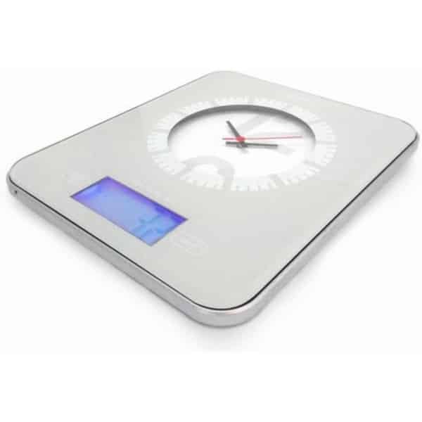 Wandklok Weegschaal - Keuken Accessoire - Nauwkeurig Afwegen - Geïntegreerd Horloge - Hoge Precisie - Grijs