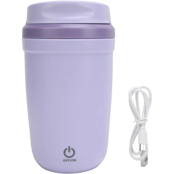 Zelfroerende mok, 350 ml/12 oz, oplaadbare roestvrijstalen elektrische koffiemok, geschikt voor melk, cacao, kantoor, keuken, reizen, enz. - Paars