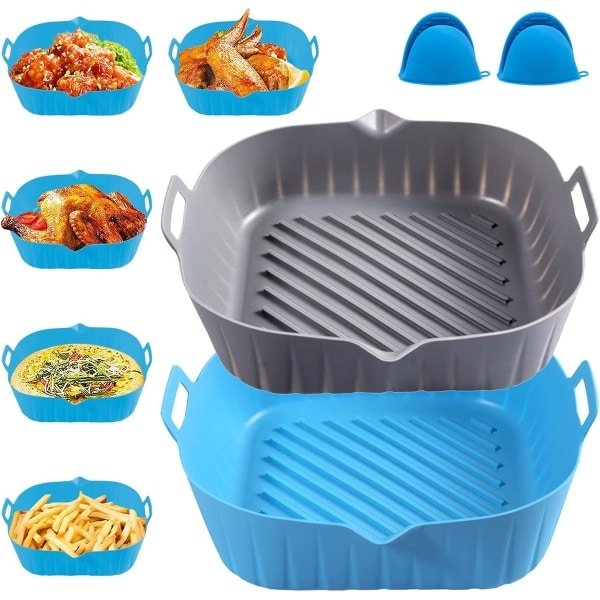 22 cm heteluchtfriteuse siliconen mand, herbruikbare anti-aanbakmatten voor oven, accessoires voor de keuken thuis (blauw + grijs)