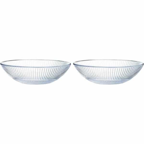 2x Salade schalen/slakommen van glas met relief 26 cm - Schalen en kommen - Keuken accessoires