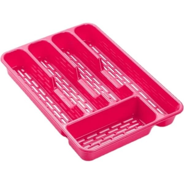 2x stuks bestekbakken/bestekhouders 5-vaks roze - 24 x 24 x 4 cm - Keuken opberg accessoires