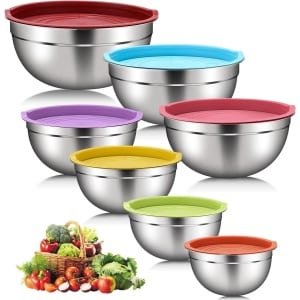 7-Delige Premium Kommen Beslagkom Metalen Kom Bakkommen Mixing Bowl Roestvrijstalen Kom Hoog Rvs Mengkom met Deksel - Keuken Accessoires Schalen set