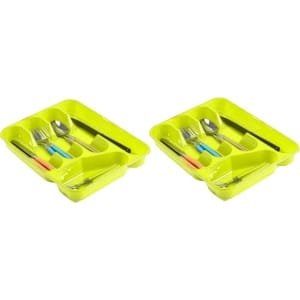 Bestekbak/bestekhouders 5-vaks lime groen - 27 x 34 x 5 cm - Keuken opberg accessoires