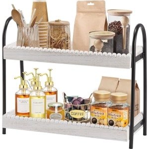 Koffiebar Organizer - Houten Accessoires Plank voor Keuken - Rustieke Koffiestation Organizer met Rek voor Mokken en Specerij Opslag