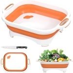 Opvouwbare campingsnijplank, 3-in-1, multifunctioneel, met mes, voor het wassen en bewaren van groenten en fruit, voor keuken, camper, camper accessoires, outdoor, oranje