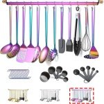 Regenboog kookgerei Set, roestvrij staal 37-stukken keukengerei set met titanium regenboog plating, keuken gadgets kookgerei set, keuken gereedschap set met keukenhouder non-stick en hittebestendig.Vaatwasser veilig, gemakkelijk schoon te mak