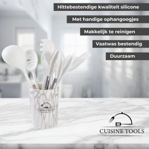 Cuisine Tools Keukengerei set Wit - Kookgerei set 9 delig - Keuken gereedschap - Siliconen - Marmer - BPA Vrij & Plastic Vrij - Hittebestendig - Ophangbaar - Koken accessoires - Koken - Cadeau