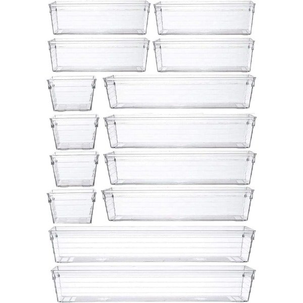 14 STKS Clear Plastic Lade Organizer Tray voor Make-up, Keukengerei, Sieraden en Gadgets