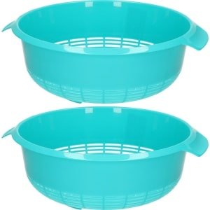 2x Kunststof vergiet aqua blauw - 37 x 23 x 9 cm - Plastic vergieten keuken accessoires
