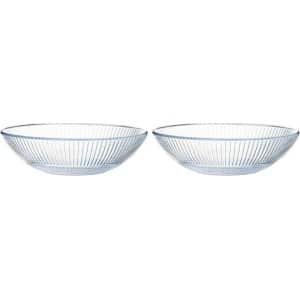 2x Salade schalen/slakommen van glas met relief 26 cm - Schalen en kommen - Keuken accessoires