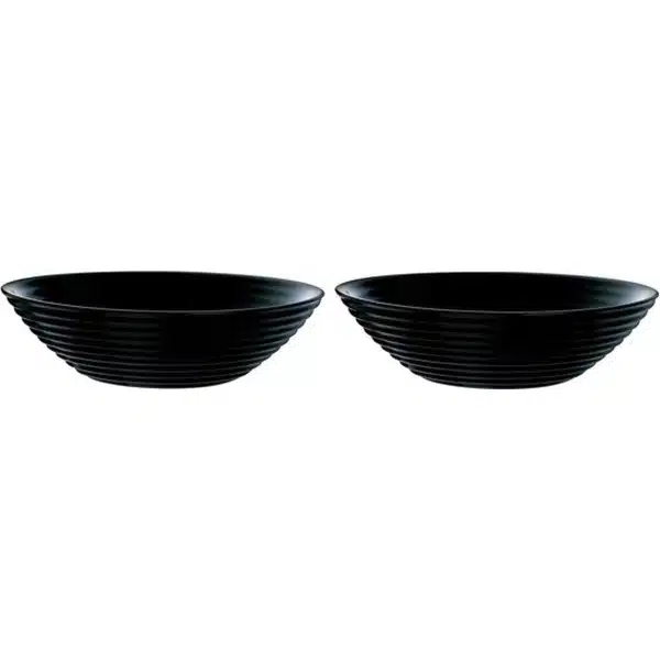 2x Salade schalen/slakommen van zwart glas 27 cm - Schalen en kommen - Keuken accessoires