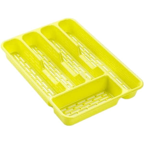 2x stuks bestekbakken/bestekhouders 5-vaks lime groen - 24 x 24 x 4 cm - Keuken opberg accessoires