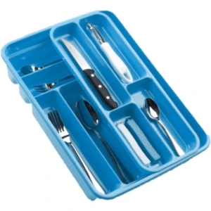 2x stuks bestekbakken/bestekhouders blauw 40 x 30 x 7 cm - 2 lagen - Keuken opberg accessoires