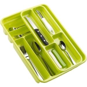 2x stuks bestekbakken/bestekhouders lime groen 40 x 30 x 7 cm - 2 lagen - Keuken opberg accessoires