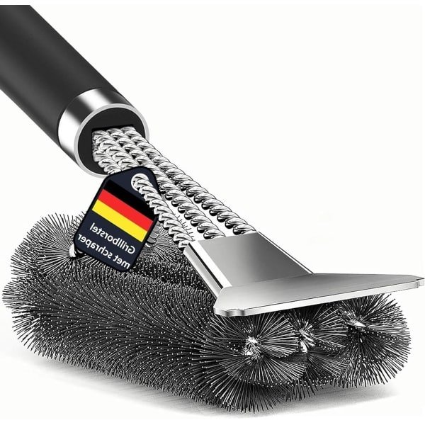 3-in-1 grillborstel met lange steel en schraper - Roestvrij staal - BBQ-accessoires - Reinig grillrooster 360 graden - Keuken servies Afwasborstel