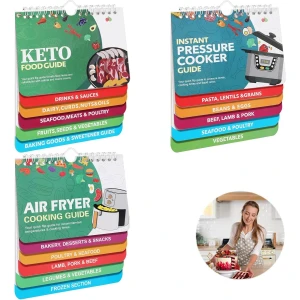 3 stuks Kookboeken - Keto dieetboek - Airfryer Cheat Sheet Magneten Elektrische snelkookpan Snelgidsboekje Magnetische voedseltijdentabel voor keuken Ketogene referentielijst Oven Airfryer-accessoires
