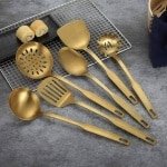 6 Delige - Bestekset - Keuken accessoire set - Keukengerei Set - Opschepset - Serveerset - Goud - LOUZIR