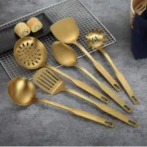 6 Delige - Bestekset - Keuken accessoire set - Keukengerei Set - Opschepset - Serveerset - Goud - LOUZIR