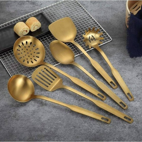 6 Delige - Bestekset - Keuken accessoire set - Keukengerei Set - Opschepset - Serveerset - Goud - LOUZIR