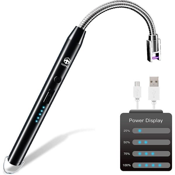 Aansteker kaarsen - Zinaps Arc Aansteker, USB oplaadbare elektrische aansteker, winddichte vlamloze kaarsaansteker, stokaansteker voor kaarsen, grill, keuken, gaskachels (zwart) (WK 02149)