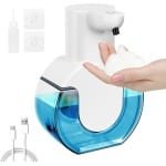 Automatische zeepdispenser, 420 ml, elektrische zeepdispenser met sensor, oplaadbaar, IPX5 waterdicht, 4-traps instelling, U-vorm, zeepdispenser voor badkamer, keuken, kantoor (schuim)