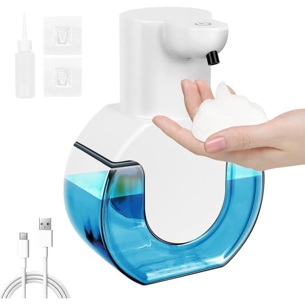 Automatische zeepdispenser, 420 ml, elektrische zeepdispenser met sensor, oplaadbaar, IPX5 waterdicht, 4-traps instelling, U-vorm, zeepdispenser voor badkamer, keuken, kantoor (schuim)