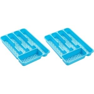 Bestekbak/bestekhouders 5-vaks blauw - 24 x 24 x 4 cm - Keuken opberg accessoires