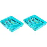 Bestekbak/bestekhouders 5-vaks blauw - 27 x 34 x 5 cm - Keuken opberg accessoires