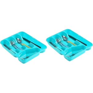 Bestekbak/bestekhouders 5-vaks blauw - 27 x 34 x 5 cm - Keuken opberg accessoires