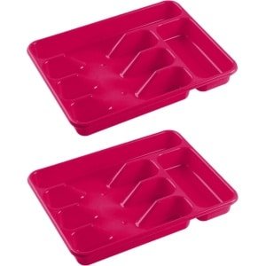 Bestekbak/bestekhouders 5-vaks fuchsia roze - 34 x 26 x 5 cm - Keuken opberg accessoires