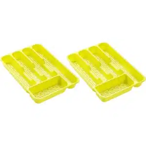 Bestekbak/bestekhouders 5-vaks lime groen - 24 x 24 x 4 cm - Keuken opberg accessoires