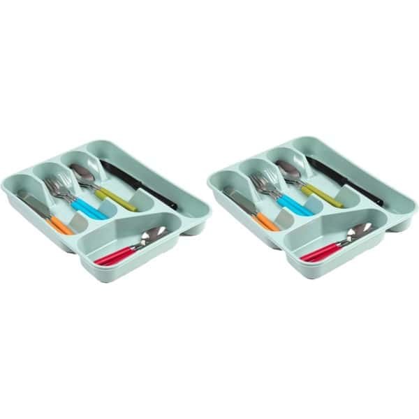 Bestekbak/bestekhouders 5-vaks mintgroen - 27 x 34 x 5 cm - Keuken opberg accessoires