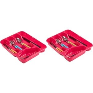 Bestekbak/bestekhouders 5-vaks rood - 27 x 34 x 5 cm - Keuken opberg accessoires