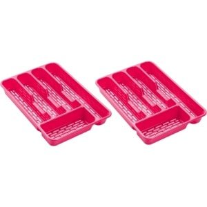 Bestekbak/bestekhouders 5-vaks roze - 24 x 24 x 4 cm - Keuken opberg accessoires